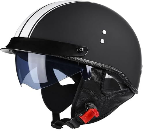 Casques Bols Homologué ECE Casque Moto Vintage Jet avec Visière Casque Mobylette Rétro Demi Casque Moto Vélo Scooter Chopper pour Adultes Homme Et Femme 1,M=57~58cm