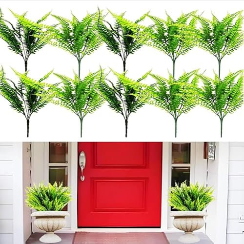 10 UV-beständige simulierte Boston-Farne, simulierte Farne for draußen, gefälschte Boston-Farne, simulierte Boston-Farne for den Innenbereich, hängende Pflanzgefäße, Fensterrahmen, dekorative Stieldek