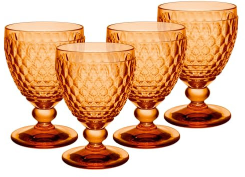 Villeroy & Boch Boston Lot de 4 verres à eau abricot - 400 ml - Verres colorés avec motif à facettes - Verre cristal pour boissons gazeuses - Passe au lave-vaisselle - Orange