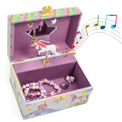 ChaneeHann Musik Schmuckdose mit Spiegel,Spieluhr Schmuckkästchen, Geburtstagsgeschenke für kleine Mädchen,Schmuckdose schmuckaufbewahrung geburtstagsgeschenk für kinder– Alter 3–10, rosa