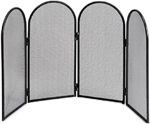 LoviStore Parascintille 4 Ante in Ferro Battuto 95 x 50 cm Nero Protezione Camino Parafiamme Schermo Stufa Caminetto Legna Libro Archi Griglia Made in Italy