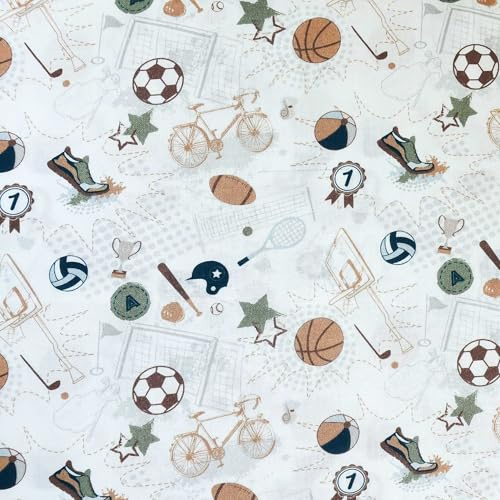 Baumwollstoff Kids-Sport Popelin Kinderstoff Meterware ab 1m Motivwahl, Motiv:Sport