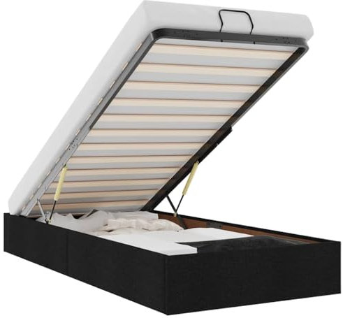 vidaXL Ottoman-Bett ohne Matratze Schwarz 90x200 cm Stoff, Bettrahmen, Bettgestell mit Stauraum, Polsterbett, Bettgestell, Bettrahmen mit Stauraum
