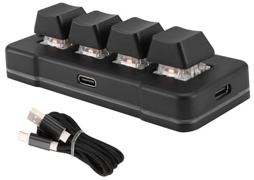 Roxvue MK424U 4-Tasten-Mini-Angepasste Tastatur mit Mechanischem Blauem Schalter, USB-Anschluss für Büro, Spiele, Multimedia, Schwarz