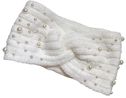 GLSTOY Winter Stirnband Damen Geflochtenes Perlen Strick Haarband Warmes Elastisches Haar Accessoire Für Herbst Und Winter Weiches Flauschiges Stirnband Für Alltag Und Festtage