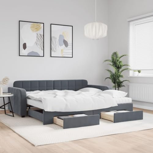 qohoio Tagesbett Ausziehbar mit Schubladen Tagesbett Ausziehbar Bett Mit Schubladen Bett Sofabett Tagesbett Dunkelgrau 90x200 cm Samt / 3197002