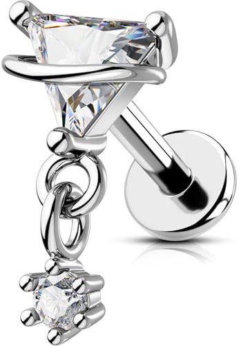 OUFER 16G Dangle Helix Piercing Innengewinde 316L-Chirurgenstahl Knorpel mit Herz/Triangel, Klar CZ 6mm Conch Ohrringe