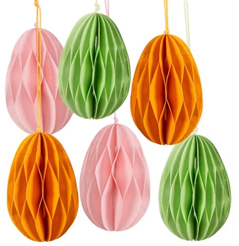 Logbuch-Verlag 6 Bunte Ostereier aus Papier Ostern Anhänger Deko zum Aufhängen Papiereier Eier rosa orange grün 6 x 10 cm