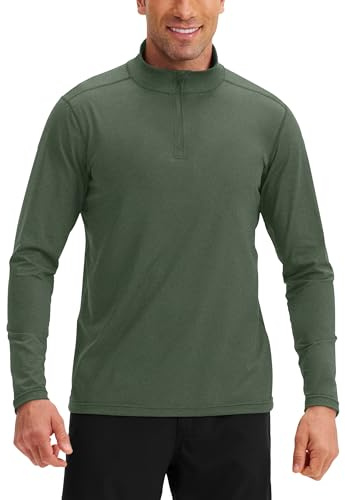 33,000ft Herren Laufshirt 1/4 Reißverschlus Sportshirt Leicht Langarmshirt Stehkragen Funktionsshirt Atmungsaktiv Pullover Trainingsshirt für Gym Fitness Training Armeegrün XL