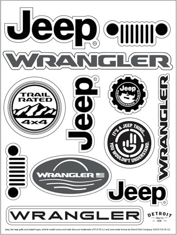 Jeep Wrangler - Foglio di 12 adesivi in vinile resistente, 15,2 x 20,3 cm, resistente alle intemperie, resistente ai raggi UV, facile da staccare, grafica fuoristrada