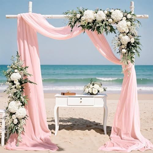 TOPICK Himmelbett Vorhänge Gardinen mit Hochzeit H600xB130 Rosa 1 Stück | Freihanddeko Querbehang Wedding Gardinenschals Vorhangstoff Tüll Meterware Chiffon Stoff Dekostoff Vorhang Transparent