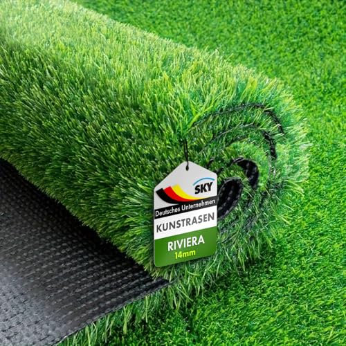 KARAT Sky Kunstrasen Outdoor Rasenteppich Meterware - Grasteppich - Rollrasen - Kunststoffrasen - Rasen für Balkon & Garten Rasen Teppichboden für Außen nach Maß 14mm Höhe, Riviera 100x400 cm