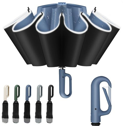 Vicloon Reise Regenschirm Sturmfest, Automatik Groß Taschenschirm mit 10 Rippen, 106cm Windsicher Schirm, Faltet Sich Nach Innen, Karabinergriff, UPF50+, Schirm Tragbarer für Herren und Damen, Blau