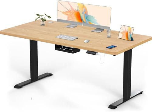 Flamaker Scrivania regolabile in altezza 140 x 70 cm, scrivania regolabile in altezza elettrica con funzione memoria, scrivania per computer con gestione dei cavi, scrivania in piedi, tavolo da