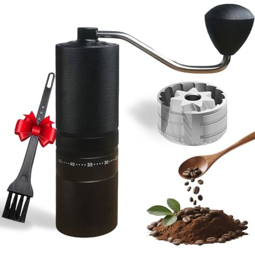Manual Coffee Grinder, Stainless Steel Seven Star Tapered Burr & Double Bearings, 60 Gear Coarse and Fine Adjustable, Portable Manual Coffee Grinder, Suitable for Home or Camping Trips.