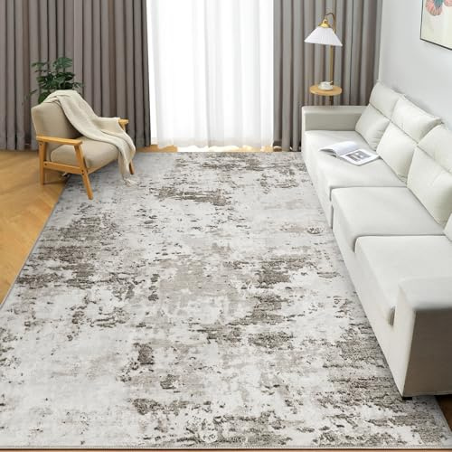 CAROMIO Abstrakter Teppich Wohnzimmer 160x230 cm Kurzflor Waschbar Beige