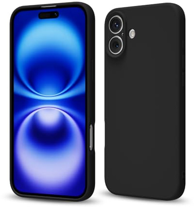 Svaove for iPhone 16 Phone Case Liquid Silicone, Thin Ultra Slim Minimalist Phone Cover, Girly Cute Plain Bright Solid Color Matte Soft Rubber Jelly Gel Plastic TPU Bumper, Black