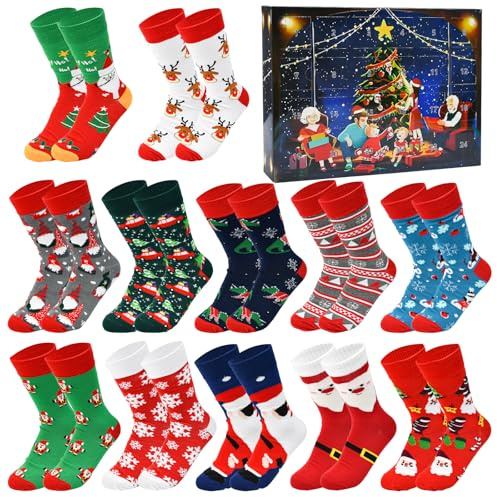 DTYGUIXE Weihnachten Socken Adventskalender mit 12 Paar Weihnachtssocken Weihnachtskalender Sockenkalender Christmas Socks Countdown Kuschelsocken für Frau Damen als Geschenk (34-39cm)