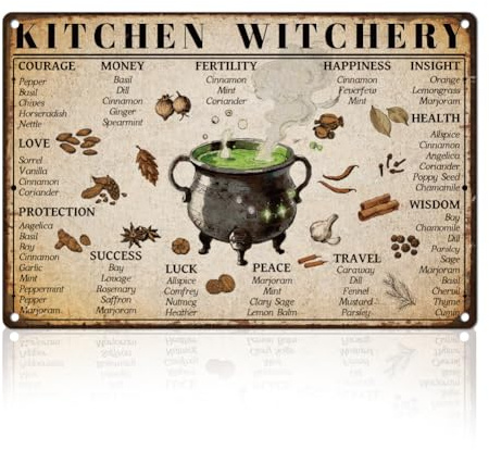 DOODLREAM Kitchen Witchery Blechschild 20 x 30cm Wanddekoration Gewürze Und Kochkräuter Magisches Metallschild Vintage Wandposter Für Küche Zuhause Restaurant Club Bar Dekor Geschenk