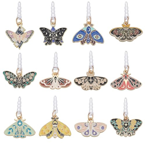 PLIGREAT 12 Styles Moth Butterfly Earphone Anti Dust Plug Colorful Butterfly Pendants Headphone Port Dust Plug Headphone Jack Charm Covers Dust Protector Cap for 4mm Earphones Headphone Accessories