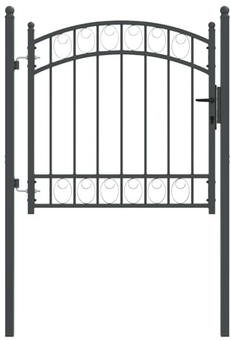 vidaXL Fence Gate with Lock Grey 100 x 100 cm Powder Coated Steel Modern Garden Hardware Rectangular Steel Security Gate with Arch Design Ideal for Garden and Patio