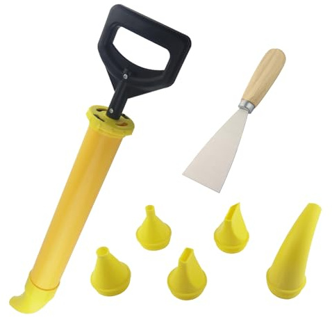 SUKITMISO Mörtelspritze 5-in-1, Fugenpistole für Mörtel, Mörtelpresse aus ABS-Kunststoff, Mörtelspritze Handmörtelpumpe mit 5 Düse, für Mörtel