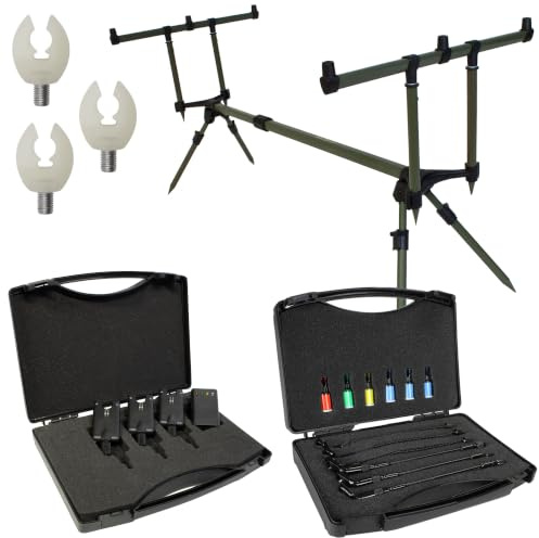 BAT Tackle Funk Bissanzeiger Komplettset Hy-Tec 3+1 | inkl. Rod Pod, Indicator System 3+3, 3x Butt Grip Fluo, Funkübertragung, LED-Nachleuchtfunktion
