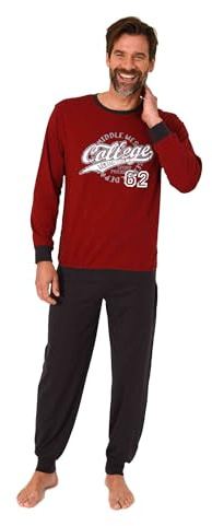 Normann Herren Langarm Schlafanzug mit Bündchen Pyjama mit Frontprint in toller Optik