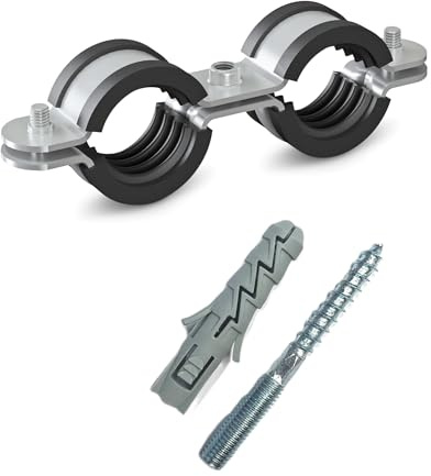 10 Stück Doppel Rohrschelle 3/8” 15-18mm | Rohrschellen Set | Schraubrohrschelle | mit Dübel | Stockschraube | Stahl verzinkt mit Gummidichtung | Rohrhalterung | Rohrhalter