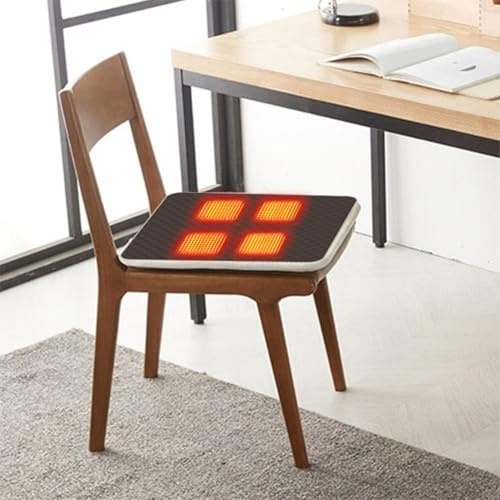 Smartes, wiederaufladbares 5 V beheiztes Sitzpolster mit 3-Gang-Temperaturregelung, Vier-Zonen-Heizung für den Rücken, USB-betrieben für drinnen und draußen (Braun, 45 x 45 cm)