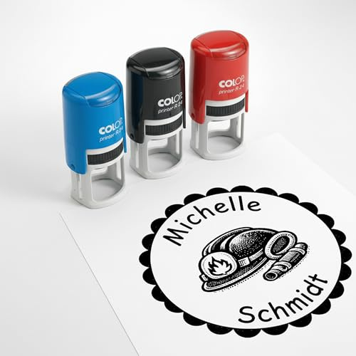 Dekolando Kinder Namensstempel mit Feuerwehr personalisiert – 24mm – Namensstempel für Schule & Grundschule – Geschenk Schulanfang Einschulung – Kinderstempel mit Name & Text