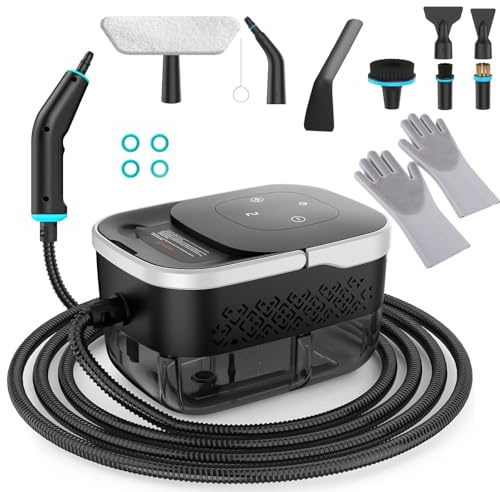 Pulitore a Vapore 2500W, Portatile ad Alta Pressione, 6 Velocità Regolabili, 8 Testine d Utilizzo, Serbatoio 1250 ml per Casa, Cucina, Bagno, Finestre, Auto
