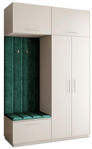 Masseno Flugarderoben Set Rema, Kleiderschrank-Set mit Sitzbank, Garderobenschrank Flur mit 5 Regalböden, Kaschmir