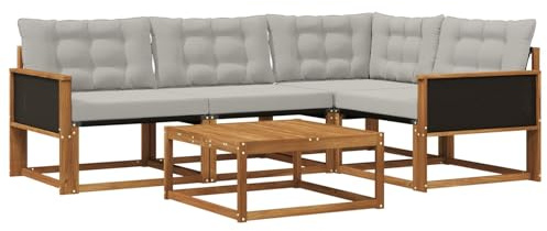 vidaXL Outdoor-Sofagarnitur mit Kissen 5 pcs Natürlich und Hellgrau, Moderne Garten-Sofa-Garnitur, langlebige Möbel, schicker Akazienholz-Sitz, Bequeme Terrassen-Lounge
