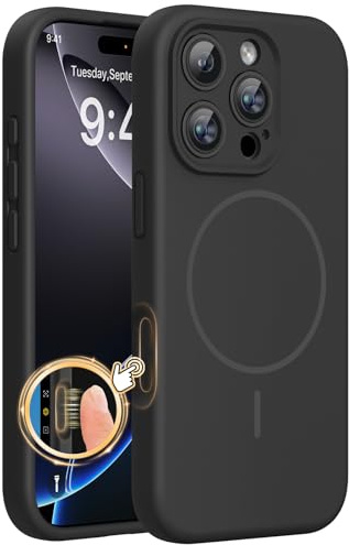 Miracase for iPhone 16 Pro Case, Liquid Silicone Case, Black | Compatible with Magsafe, Camera Control Cover, Soft Microfiber Lining, Shockproof Drop Protection Phone Case for 16 Pro