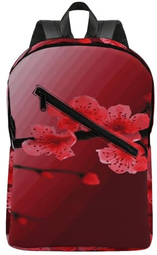 KHAUERBC Sac à dos de randonnée fin et robuste pour ordinateur portable - Motif fleurs de cerisier rouge