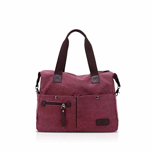 Nicole & Doris Canvas Handtasche Schultertasche Vintage Henkeltasche Casual Tote Bag Große Kapazität Umhängetasche aus Segeltuch Shopper Tasche Rot