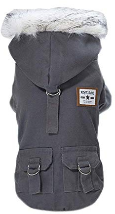 Vêtements pour Chien Manteau épaissi Hoodies vêtements de Travail Chien Uniforme Militaire armée Pull Veste en Coton pour Petit Chien Chien Moyen Chat (Gris,XL)