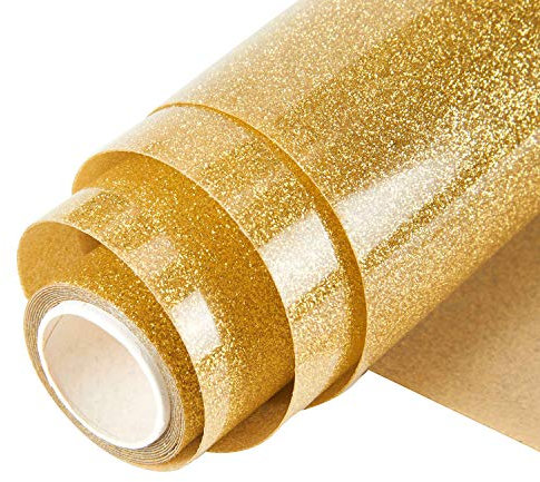 Topmail Plotterfolie Vinyl Textil 160x25cm Glitzer Transferpapier Bügelfolie Transferfolie Plotter Aufbügeln Vinylfolie Verwendet in DIY-T-Shirt-Kleidung und Anderen Stoffen Plotter Folien Gold