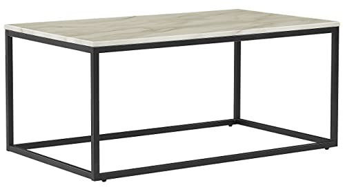 Trendy Couchtisch beige Marmor-Optik Schwarze Beine Delano