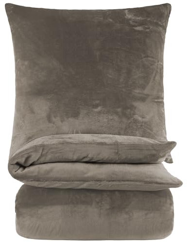 BaSaTex Winter Plüsch Bettwäsche Set Nicky-Teddy Cashmere-Touch Coral Fleece | 135x200 155x220 200x200 200x220 + 80x80 Kissenbezug | Größe: 135x200 | Farbe: Taupe