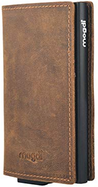 mogdi Nano Premium Herren Geldbörse, RFID/NFC Schutz, Slim Wallet mit Münzfach & Kartenetui, aus A++ Echtleder, bis zu 6 Karten, Business Portmonee für Männer (Schwarz)