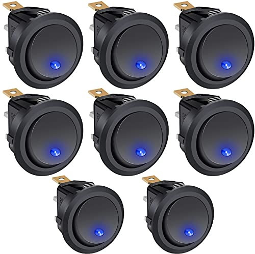 Taiss/8 Stücke wippschalter 12v 20A DC EIN/AUS SPST kippschalter rund mit LED Blaulicht Für Autos und Boote schalter 12v kippschalter KCD2-102N-BU