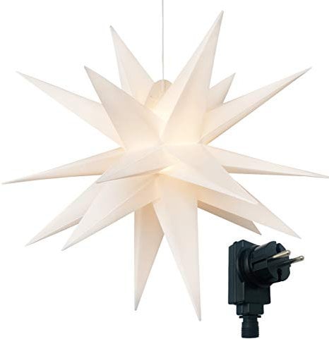 Bonetti 3D Leuchtstern inkl. warm-weißer LED Beleuchtung | für Innen und Außen geeignet | hängend | 7,5 m Zuleitung (weiß, ca. Ø 100 cm (Netzstecker))
