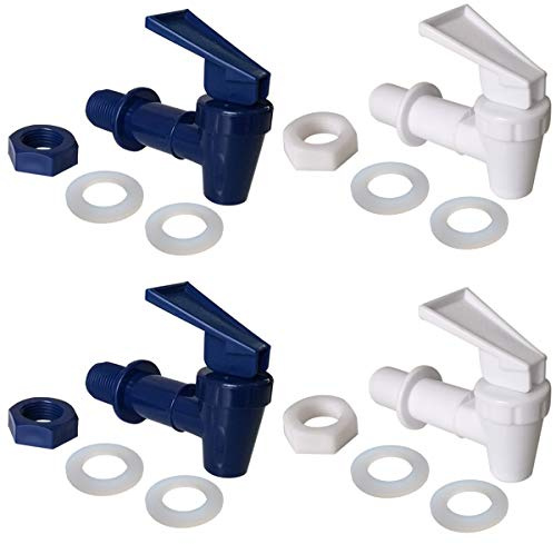 Replacement Cooler Faucet 2 White and 2 Blue Water Dispenser Tap Set. BPA Free Plastic Spigot..