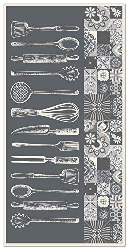 Panorama Alfombra Vinílica Cocina Baño - Varios Tamaños - (Cocina Utensilios Cocina Gris 80x150 cm)