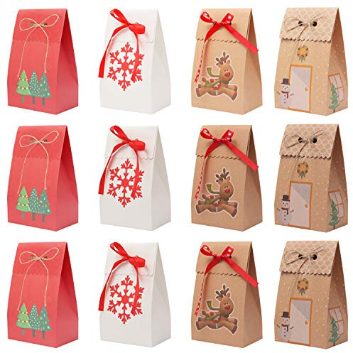 Belle Vous Geschenkbox (12 Stk) - 18x11x7 cm Weihnachtsboxen Geschenkschachtel Karton 6 Braun, 3 Rot Geschenktüten - Geschenkkarton Verpackung Faltbar für Geschenke, Gastgeschenke