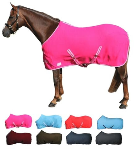 netproshop Basic Pferde Abschwitzdecke mit Kreuzbegurtung Fleece Qualität Gr. 105-155, Groesse:155, Farbe:Pink