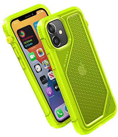 Vibe Series Case Designed for iPhone 12 Mini, Patented Rotating Mute Switch, Compatible with MagSafe, 10ft Drop Proof, Crux Accessories Attachment System - Neon Yellow