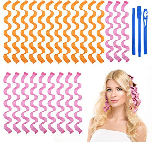 URAQT Lockenwickler, 24 Stück Locken Wave Styling Kit, Haar Lockenwickler Hair Curler mit Styling Haken für alle Frisuren (45cm)